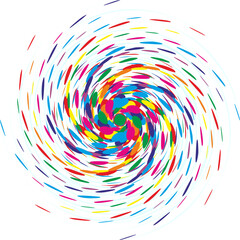 Fototapeta na wymiar colorful swirl spiral. Points descending in size from largest to smallest. Modern and cheerful whirlwind