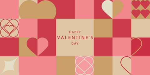 Happy Valentine's Day vector background. Horizontal poster,flyer, invitation, brochure, voucher, discount with a hearts. Background with a geometrical hearts .Template with a red hearts.