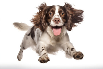 spaniel dog, in jump, isolated on white background