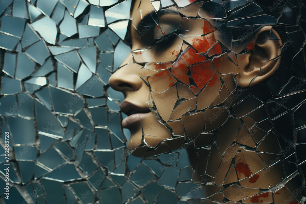 Wall mural an image of a shattered mirror reflecting a unified image, embodying the paradox of fragmentation co