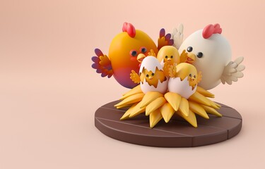 Isolated Chicken Eggs. 3D Illustration
