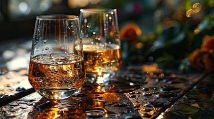 Two Glasses Flutes Golden Champagne Yellow, Background HD, Illustrations