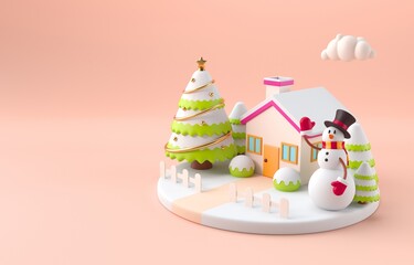 House in Christmas. 3D Illustration