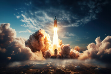A rocket launching into space with tremendous speed, symbolizing the propulsion and velocity of...