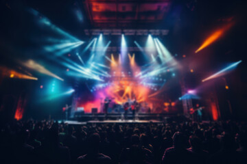 A concert venue illuminated by colorful stage lights, showcasing the electrifying atmosphere of...