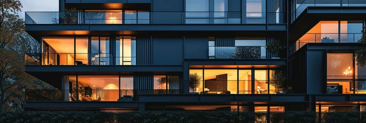 Deurstickers Minimalist Black Row Houses: Modern Residential Architecture and Exterior Illustration © AIGen