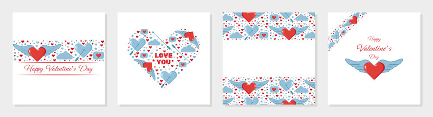 Valentine's day concept posters set. Big set valentine's cards. Romantic event celebration greeting cards. Cute love banners or greeting cards. Happy valentine design vector set.