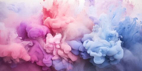 Fototapeta premium Pink-blue fluffy pastel ink smoke on a white background. Generated by artificial intelligence.