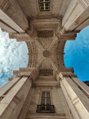 Rua Augusta Arch, Lisbon, shot from a low angle