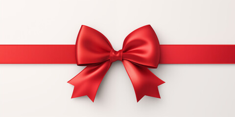 A red ribbon with a bow on a white background. Valentine’s Day celebration. Xmas. A present. Generated by artificial intelligence.