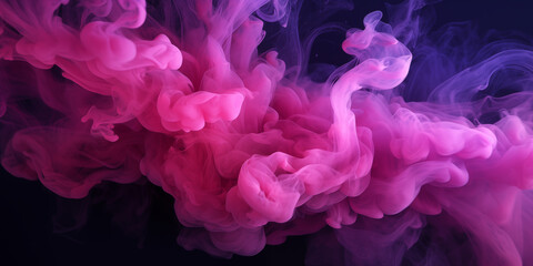 Fototapeta premium Purple-pink fluffy pastel ink smoke on a dark background. Generated by artificial intelligence.