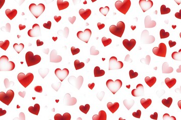 Pattern of various red hearts on a white background