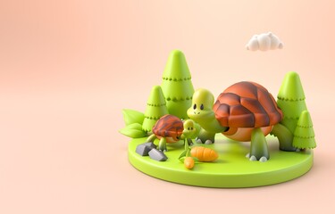 Isolated 3D Turtle. 3D Illustration