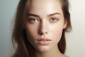Fototapeta premium Close-up of beautiful young woman's face with perfectly smooth skin,