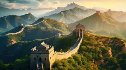 The great wall China walk along this iconic architecture. AI generated