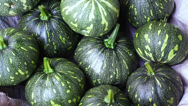 Close-up views of Small Crude Fiber Green Shell Sweet Pumpkin. 