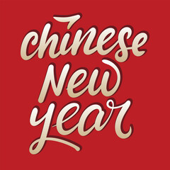 Chinese New Year inscription. Handwriting text banner concept Chinese New Year. Hand drawn vector art.