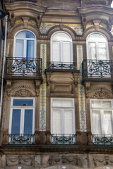 Fototapeta na wymiar Typical facade of palaces in Ribeira district of Porto, Portugal