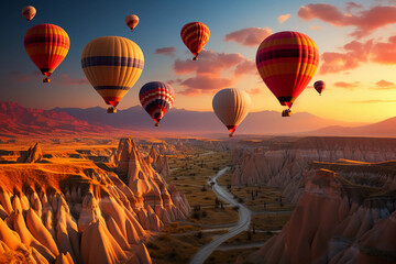 Obraz premium breathtaking view of hot air balloons in the valleys of modern India 