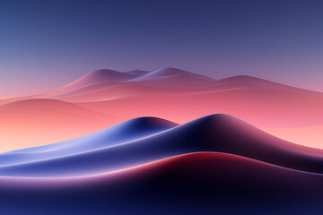 Graphic Harmonious mountain silhouettes at dusk. Horizontal illustration