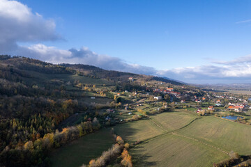 Southern Poland landscape, mountains, autumn, day, sun, sky, clouds, Klodzka Basin, dramatic and majestic scenery