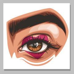 Colorful women's eyes with makeup. Eye makeup closeup isolated.  Beauty Salon Social media design. Beauty Salon Banner. Hand-Drawn vector illustration female eyes set. 