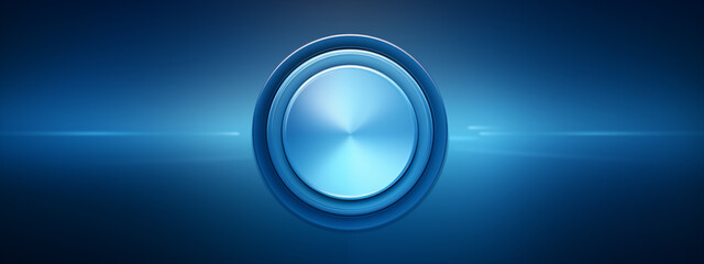 Shiny blue button centered on a gradient blue background - obrazy, fototapety, plakaty