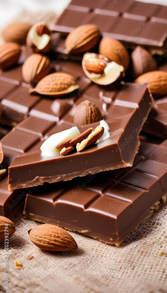 Canvas Prints Slices of milk chocolate with nuts closeup on a cotton napkin