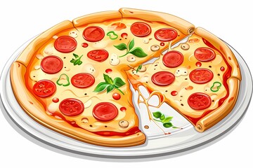 pizza drawing, Italian cuisine, drawing for pizzeria, illustration for cafe, illustration for restaurant, menu item