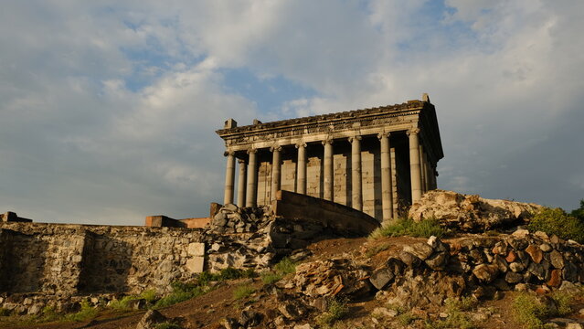 Garni temple in Armenia. Greco-Roman antique building. Horizontal view