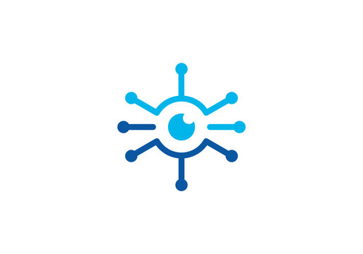 vision tech logo design, software, optics, eye digital connection icon symbol