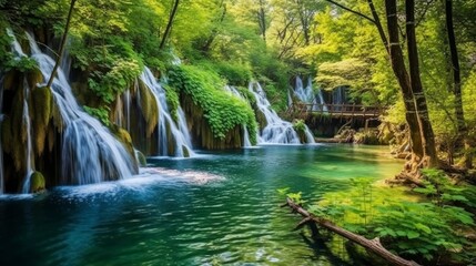 The plitvice lakes national park croatia wander. AI generated