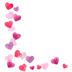 Watercolor illustration of heart-shaped confetti on a white background. Valentine's Day, wedding, birthday, children's party, any creative ideas.