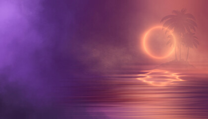 Futuristic empty neon background. High tech lines, studio product, future cyberspace concept. 3D illustration.