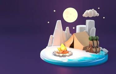 Isolated 3D Camping. 3D Illustration
