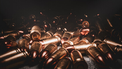 Lots of 9mm bullets, CGI, 3D render - obrazy, fototapety, plakaty