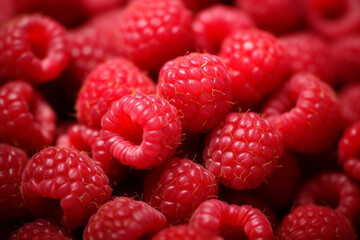 Heap of sweet red raspberries close up