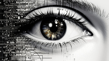 Isolated digital female eye in black and white