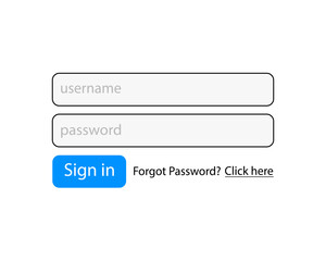 Username and password. Password and login to log into the system. User account login page. Vector illustration eps10