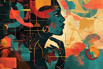 Vibrant strokes and playful dots bring life to a woman's captivating profile, evoking the beauty and fluidity of modern art in this dynamic illustration