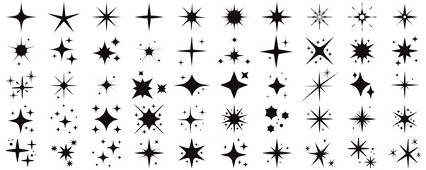 Sparkle star icons. Shine icons.Star icons. Twinkling stars. Sparkles, shining burst. Christmas vector symbols isolated.  Design on white background.