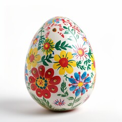 Easter spring flowers decorated egg on white background