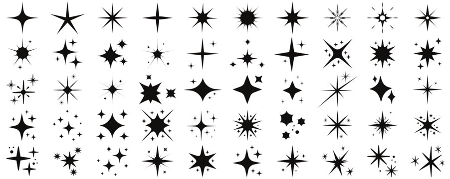 Sparkle star icons. Shine icons.Star icons. Twinkling stars. Sparkles, shining burst. Christmas vector symbols isolated.  Design on white background.