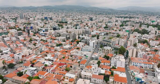 Aerial view of the cityscape of Limassol, Cyprus. The embankment of the Mediterranean.
