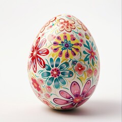 Easter spring flowers decorated egg on white background