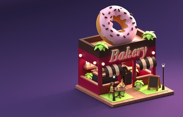 Isolated Bakery Shop. 3D Illustration
