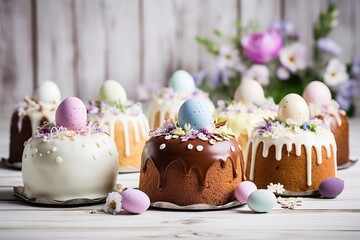Tasty easter cupcakes on wooden background - Powered by Adobe