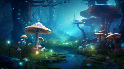 Fototapeta na wymiar Magical mashroom in fantasy enchanted fairy tale