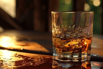 A chilled amber highball glass of whisky sits on a table, inviting a moment of indulgence and relaxation