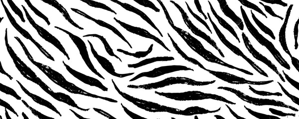 Seamless vector black and white zebra pattern. Stylish wild zebra print. Animal print background for fabric, textile, design, advertising banner.
